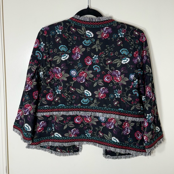 LOFT Women’s Black‎ Fringe Embroidered Floral Jacket Size 6 - Picture 6 of 7